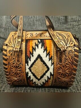 Artisan Tooled Leather Speedy with Southwestern Wool Inlay - Gold Mini Speedy
